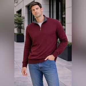 Raffi Men's Zip Up Sweater in Rich Burgundy